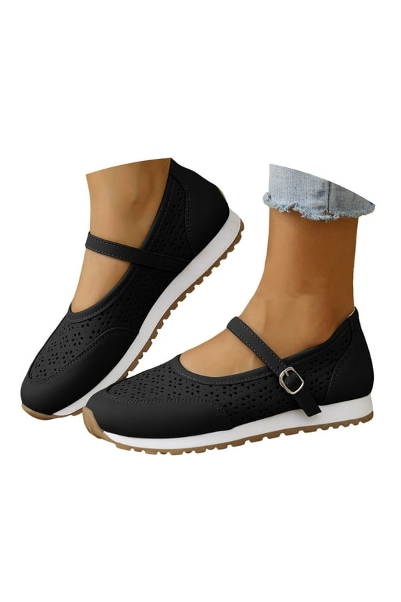 Women Mary Jane Walking Shoes Comfortable Hollow out Knit Work Flats Slip on Dress Shoes
