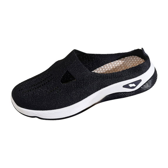 Mepaouo Women Orthopedic Mule Sneakers Woven Breathable Running Shoes Arch Support Walking Slides