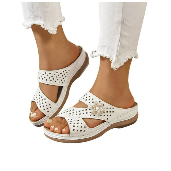 Mepaouo Women Orthotic Slides Comfortable Walking Sandals Arch Support Orthopedic Wedge Casual Shoes
