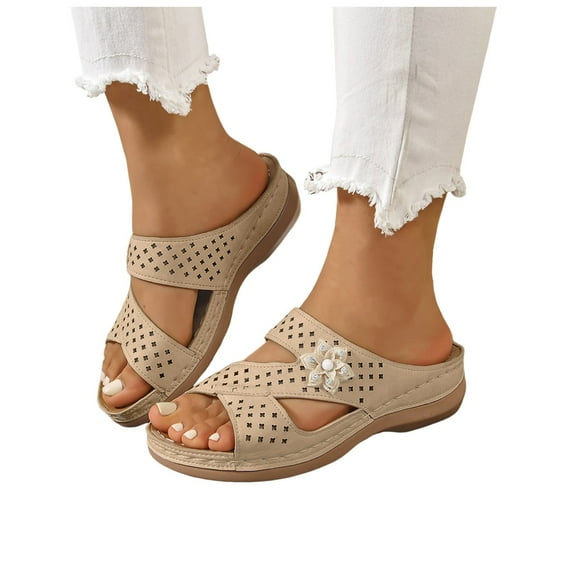 Mepaouo Women Orthotic Slides Comfortable Walking Sandals Arch Support Orthopedic Wedge Casual Shoes