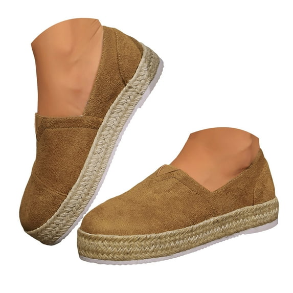 Mepaouo Women Platform Slip on Loafers Comfort Suede Moccasins Wide Width Low Top Wedge Casual Shoes