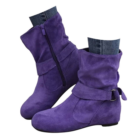Mepaouo Women Retro Moccasin Mid Boots Flats Side Zipper Pull on Roman Gladiator Walking Riding Booties
