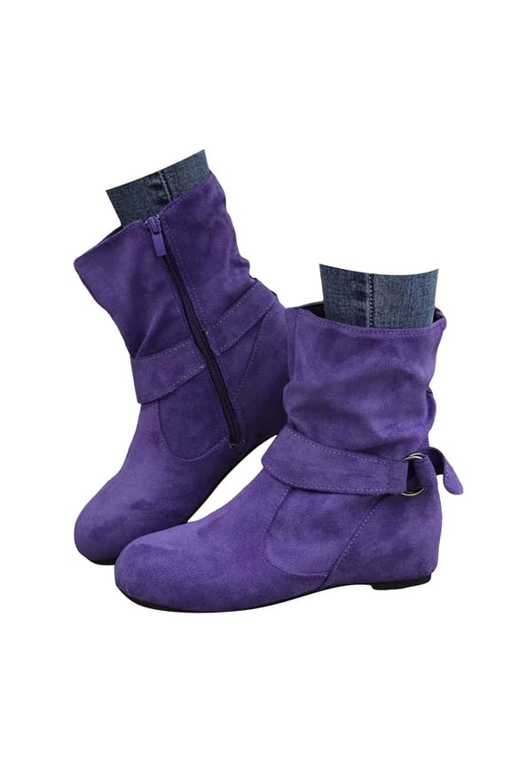 Women Retro Moccasin Mid Boots Flats Side Zipper Pull on Roman Gladiator Walking Riding Booties