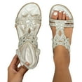 thumbnail image 1 of Mepaouo Women Rhinestone Gladiator Flat Sandals T-Strap Bohemian Summer Beach Shoes with Soft Sole Silver, 1 of 8