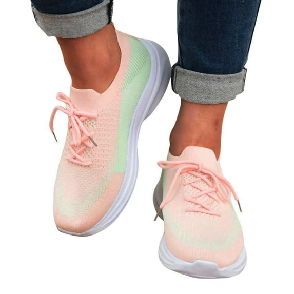 Mepaouo Women Running Shoes Colorful Lace Up Slip On Sneakers Arch Support Casual Sport Shoes