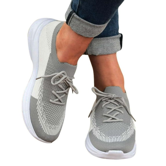 Mepaouo Women Running Shoes Colorful Lace Up Slip On Sneakers Arch Support Casual Sport Shoes