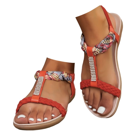 Mepaouo Women Sandals Walking Flats Summer Beach Arch Support Bohemian Casual Dressy Shoes Khaki 7.5