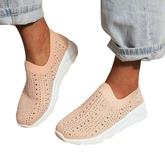 Mepaouo Women Slip On Shoes Rhinestone Sparkly Casual Walking Shoes Lightweight Running Shoes