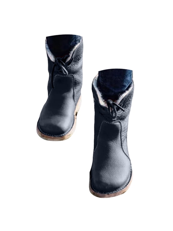 Women Snow Boots Lined Square Toe Winter Shoes Warm Waterproof Ankle Booties