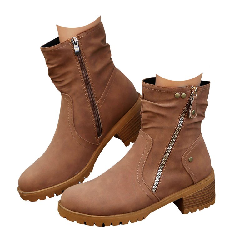 Mepaouo Women Suede Ankle Boots Round Toe Chunkly Heel  display picture 1
