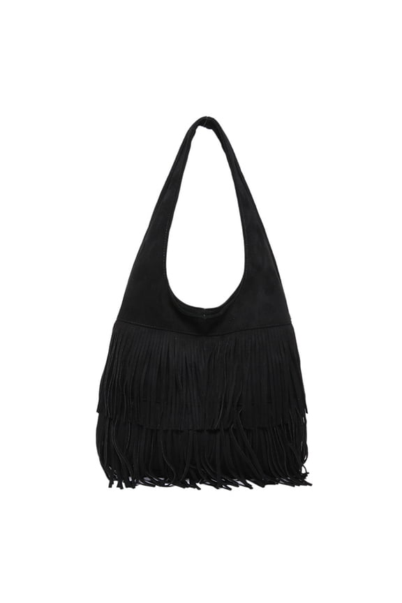 Women Suede Handbag Vintage Fringe Hobo Bag Tassel Shoulder Hippie Western Tote Bags Purse