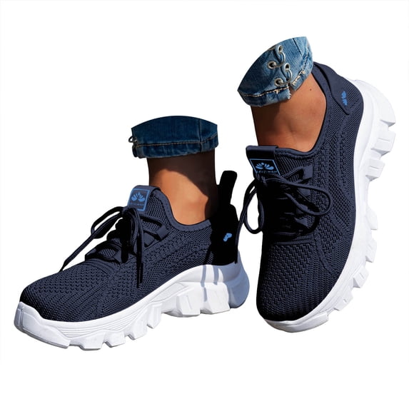 Mepaouo Women Tennis Running Shoes Breathable Platform Casual Sneakers Knit Nurse Work Walking Shoes