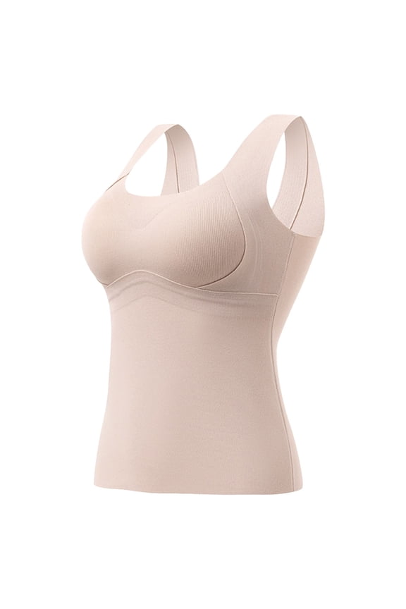 Women Thermal Tank Tops Sleeveless Warm Fleece Cami Underwear Vest for Cold Weather(Beige,2XL)