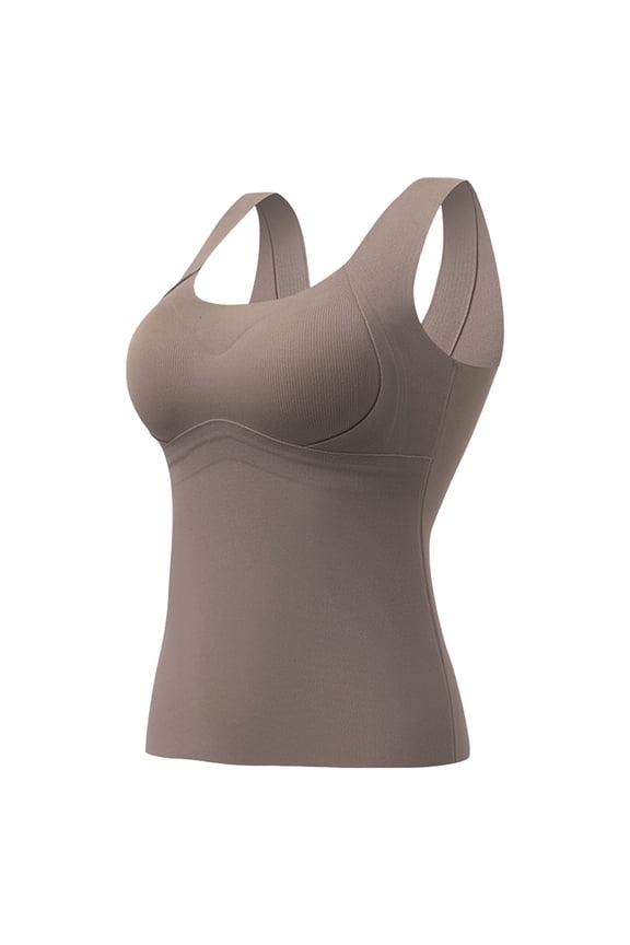 Women Thermal Tank Tops Sleeveless Warm Fleece Cami Underwear Vest for Cold Weather(Khaki,M)