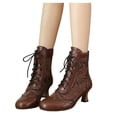 thumbnail image 1 of Mepaouo Women Vintage Victorian Lace up Boots Kitten Heel Walking Ankle Short Booties(Brown,7.5), 1 of 9