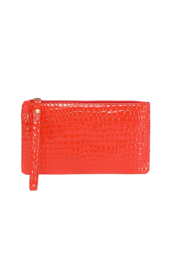 Women Wallet Leather RFID Blocking Card Holder Lightweight Wristlet Chic Evening Purse Red
