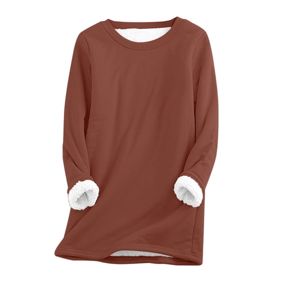 Mepaouo Women Warm Sherpa Lined Fleece Crewneck Sport Sweatshirt Pullover Loungewear(Brown,M)