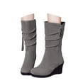 thumbnail image 1 of Mepaouo Women Wedge Dress Boots Side Zipper Suede Wide Mid Calf Walking Riding Booties(Grey,8), 1 of 8