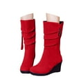 thumbnail image 1 of Mepaouo Women Wedge Dress Boots Side Zipper Suede Wide Mid Calf Walking Riding Booties(Red,6), 1 of 7