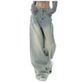 thumbnail image 1 of Mepaouo Women Wide Leg Jeans Mid Rise Barrel Baggy Jeans Loose Boyfriend Y2K Denim Pants(Blue,M), 1 of 9