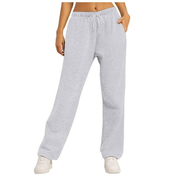 Mepaouo Women Wide Leg Sweat Pants Drawstring Athletic Joggers Fleece Lined Long Trousers(Grey,2XL)
