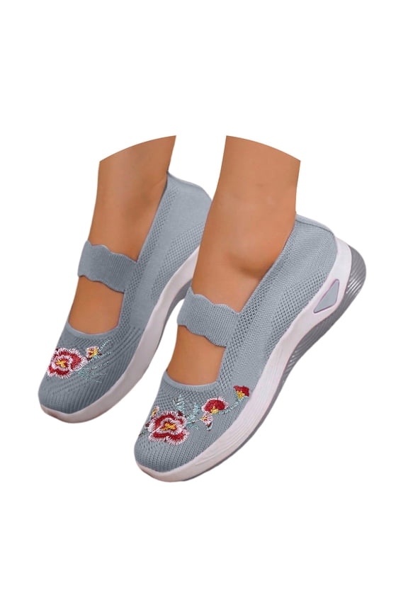 Women Woven Orthopedic Walking Shoes Slip on Floral Arch Support Sneakers Diabetic Foam Flat Shoes