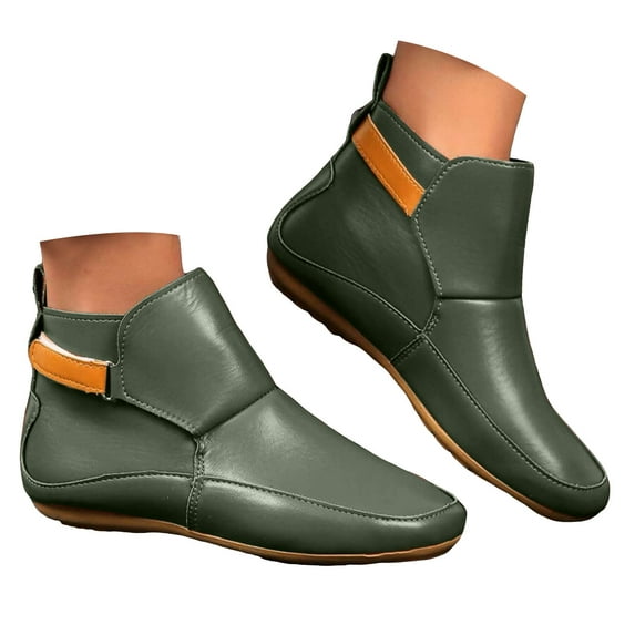Mepaouo Women's Ankle Boot Wide Width Orthopedic Arch Support Walking Hiking Slip on Flat Booties Shoes