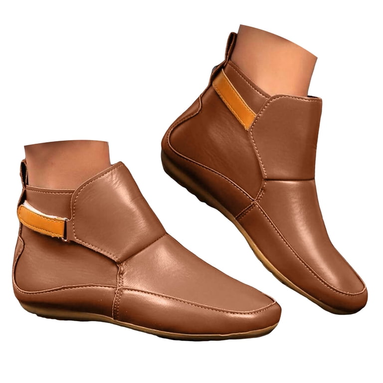 Mepaouo Women's Ankle Boot Wide Width Orthopedic Arch Support Walking Hiking Slip on Flat Booties Shoes