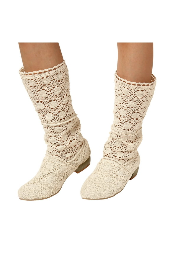 Women's Ankle Boots Breathable Walking Riding Booties Knit Heel Dress Ballet Shoes