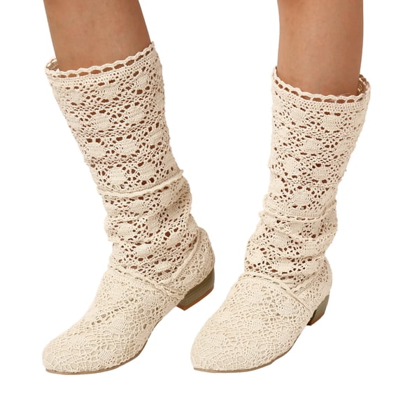 Mepaouo Women's Ankle Boots Breathable Walking Riding Booties Knit Heel Dress Ballet Shoes
