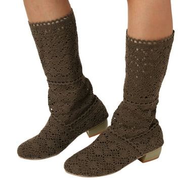 Mepaouo Women's Ankle Boots Breathable Walking Riding Booties Knit Heel Dress Ballet Shoes