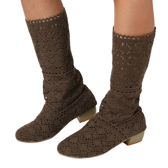 Mepaouo Women's Ankle Boots Breathable Walking Riding Booties Knit Heel Dress Ballet Shoes