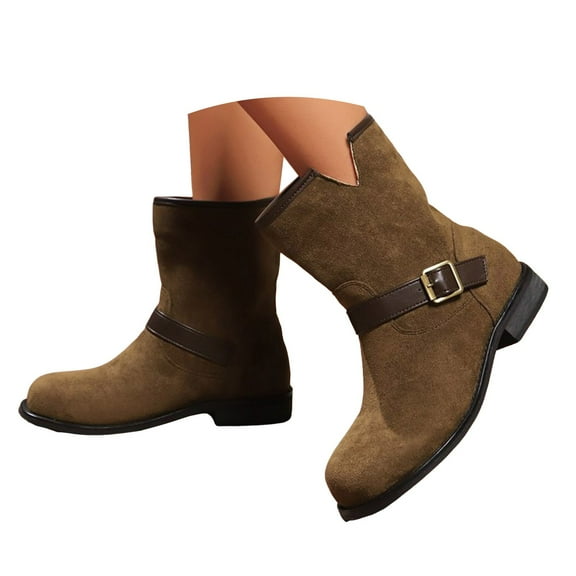 Mepaouo Women's Ankle Boots Classic Suede Clogs Buckle Comfortable Riding Walking Short Booties