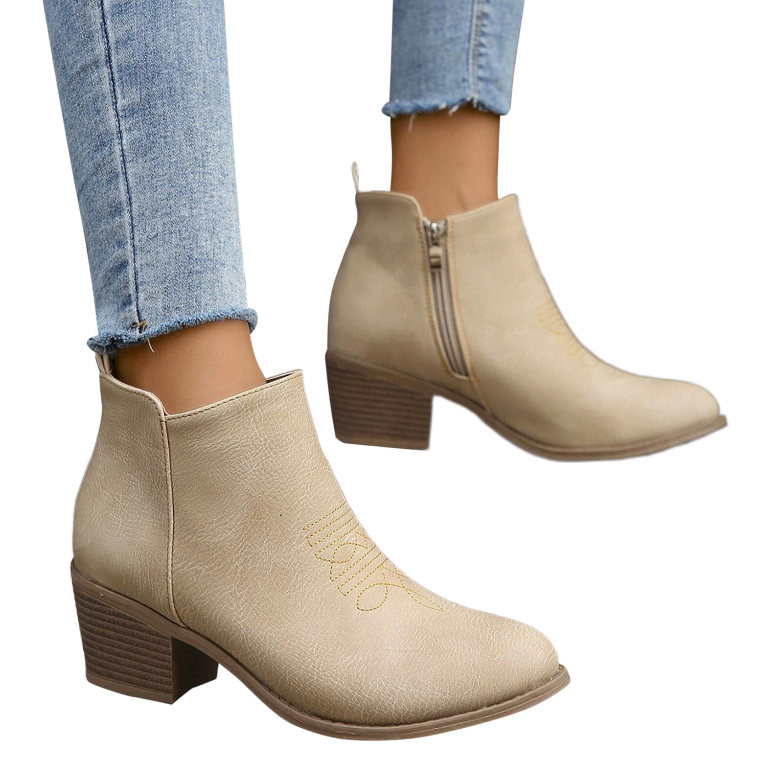 Mepaouo Women's Ankle Boots Heel Pointed Toe Comfortable Slip on