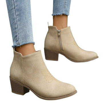 Mepaouo Women's Ankle Boots Heel Pointed Toe Comfortable Slip on Chelsea Short Booties(White,8)