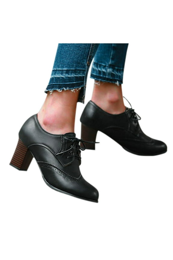 Women's Ankle Boots Lace-up Round Toe Low Heel Dress Booties Comfortable Formal Work Shoes