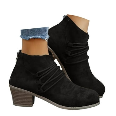 Mepaouo Women's Ankle Boots Low Stacked Heel Wide Slip on Walking Work Short Booties for Women
