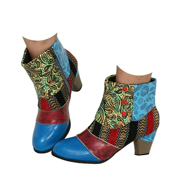 Mepaouo Women's Ankle Boots Retro Heel Bohe Cowboy Cowgirl Zipper Slip on Western Booties