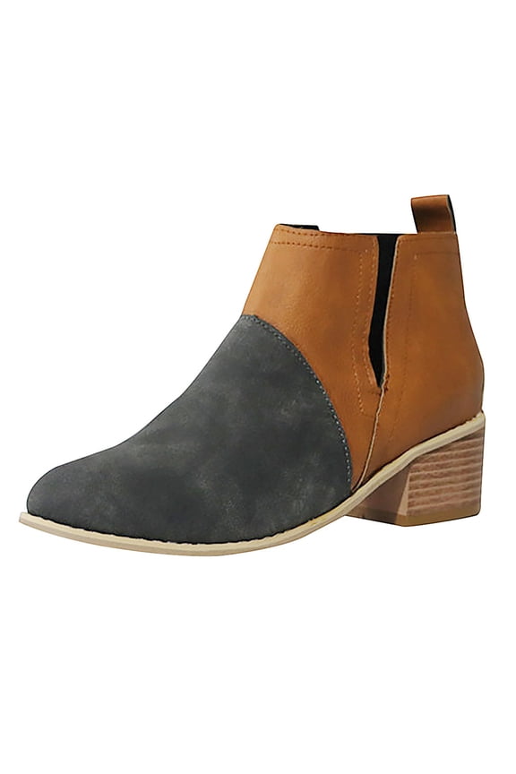 Women's Ankle Boots Slip on Cutout Pointed Toe Mid Heel Booties Block Heel Chelsea Boots