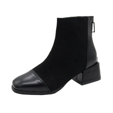 Mepaouo Women's Ankle Boots Square Toe Low Heel Leather Zipper Dress Short Slip on Booties for Women(Black,9.5)