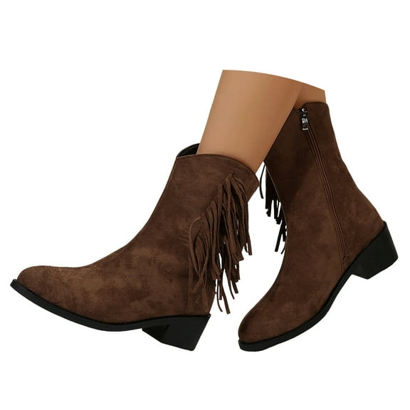 Mepaouo Women's Ankle Boots Tassel Cowboy Western Cowgirl Booties Wide Calf Fringe Dress Work Boots