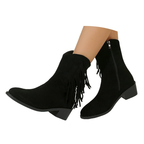 Mepaouo Women's Ankle Boots Tassel Cowboy Western Cowgirl Booties Wide Calf Fringe Dress Work Boots