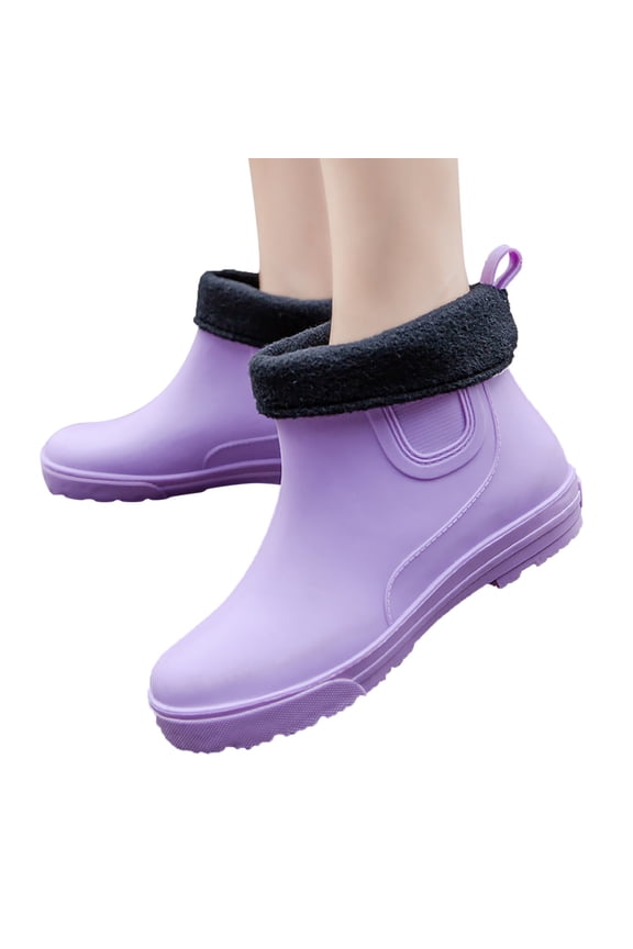 Women's Ankle Rain Boots Cute Waterproof Warm Winter Snow Boots Outdoor Garden Slip on Shoes