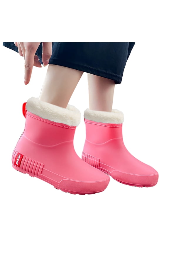 Women's Ankle Rain Boots Cute Waterproof Warm Winter Snow Boots Outdoor Garden Slip on Shoes