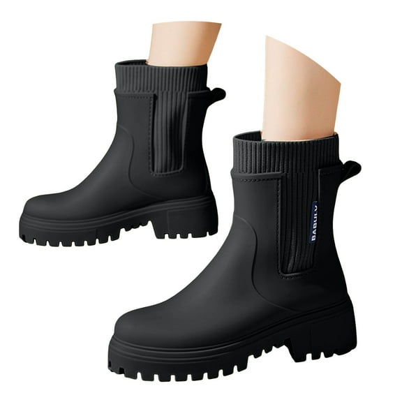 Mepaouo Women's Ankle Rain Boots Waterproof Chelsea Booties Stretch Short Garden Work Shoes(Black,6)