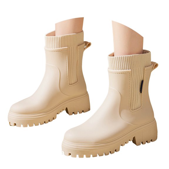 Mepaouo Women's Ankle Rain Boots Waterproof Chelsea Booties Stretch Short Garden Work Shoes(Khaki,6.5)