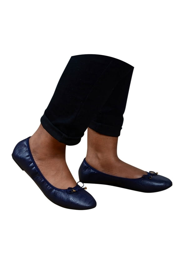 Women's Ballet Flat Knit Round Toe Slip on Ballerina Walking Flats Casual Dress Shoes(Navy,8)