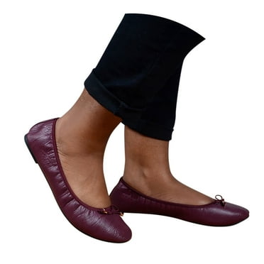 Mepaouo Women's Ballet Flat Knit Round Toe Slip on Ballerina Walking Flats Casual Dress Shoes(Red,6)