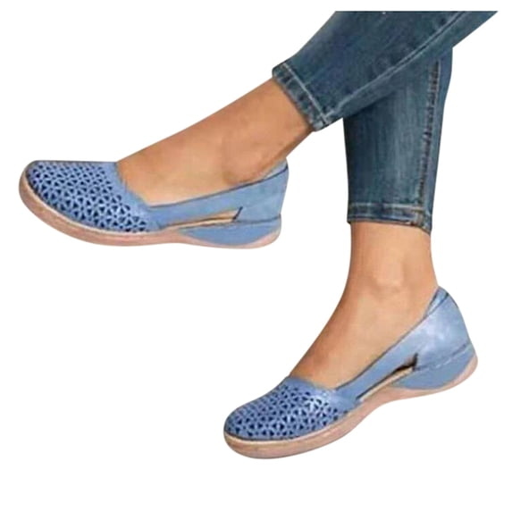 Mepaouo Women's Ballet Flats Cutout Leather Walking Dress Shoes Round Toe Slip on Loafer Shoes