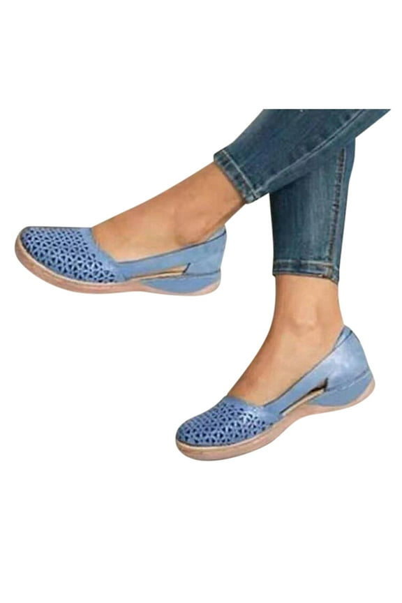 Women's Ballet Flats Cutout Leather Walking Dress Shoes Round Toe Slip on Loafer Shoes